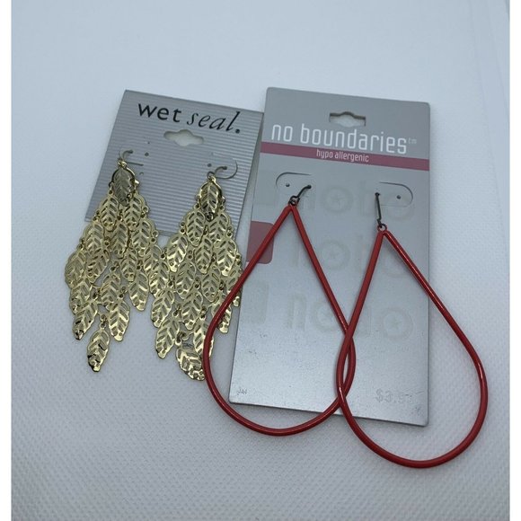 Fashion Jewelry Red Hoop Earrings & Gold Leaf Chandelier - Picture 1 of 3